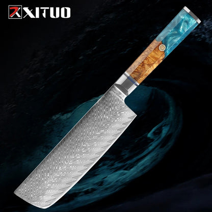 XITUO Damascus Steel Knife Set 1-9PCS Japanese Chef Knife, Santoku, Bread, Utility & Boning Knives-Ultra Sharp, Octagonal Handle