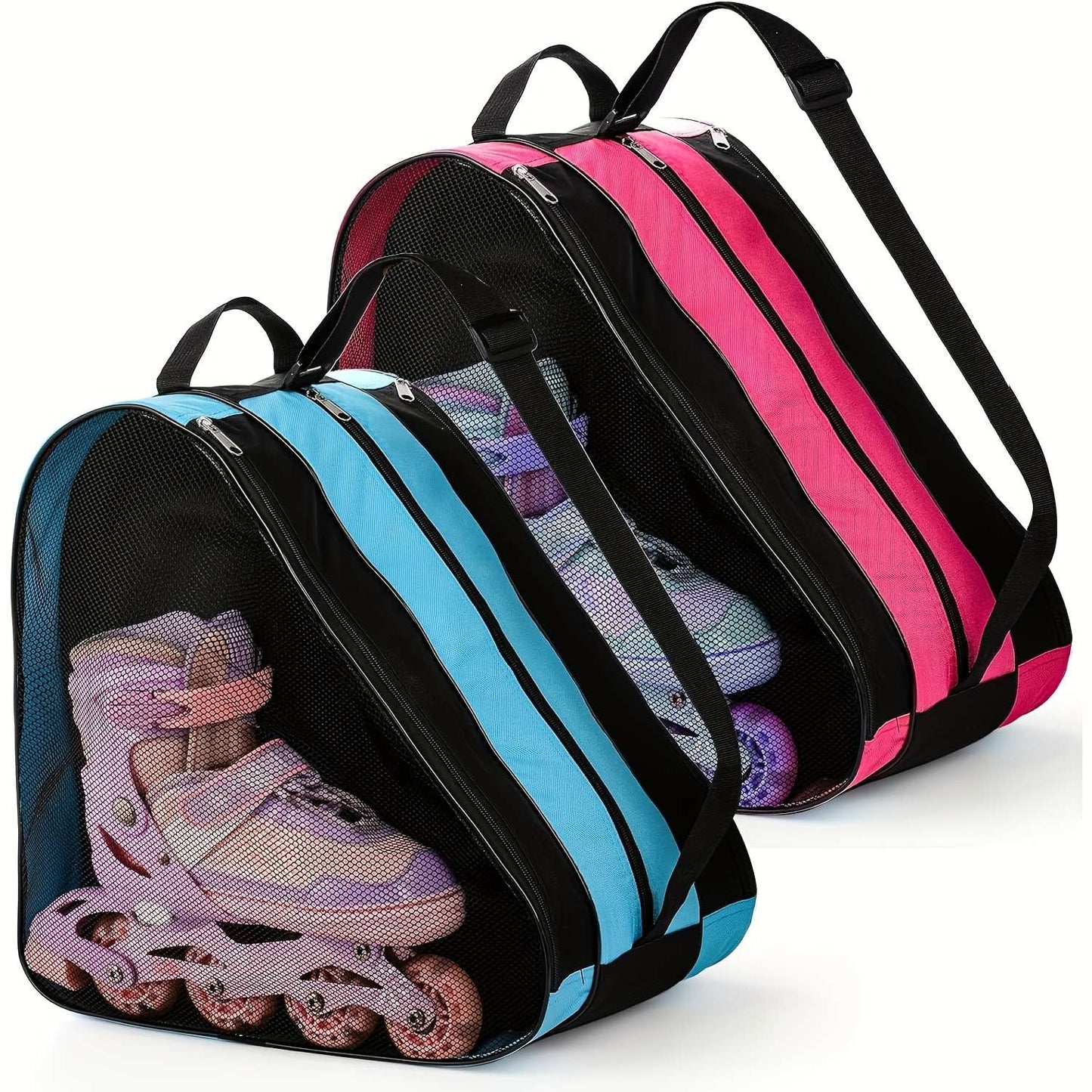 Large Capacity 3-Layer Ice Skating Bag with Heavy-Duty Shoe Storage - Adjustable Shoulder Strap & Logo Window for Inline Skates