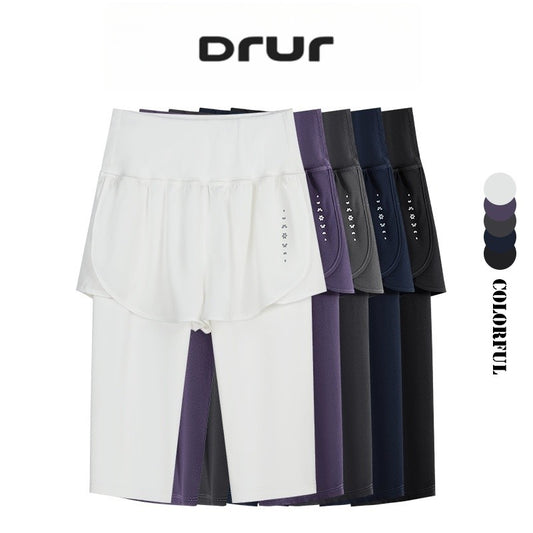 DRUR Knee Length Yoga Pants Summer 2 In 1 Gym Running Shorts Women High Waist Workout Leggings Yogawear Fitness Clothing New