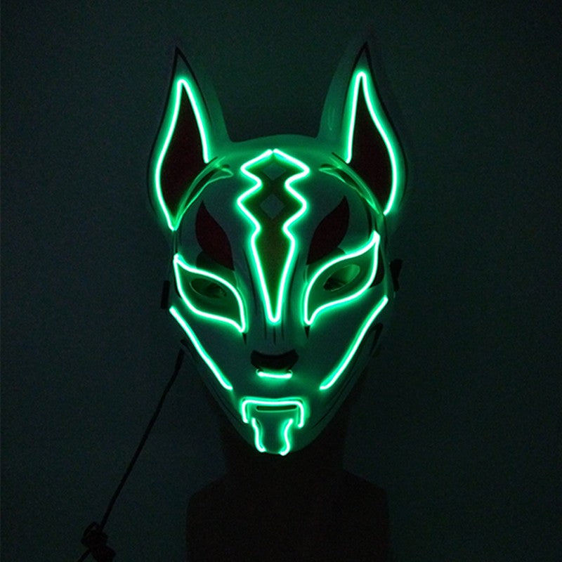 LED Fox Mask Neon Light Up Japanese Kitsune Mask for Halloween Cosplay Party Rave Festival Costume Glowing EL Wire Masque
