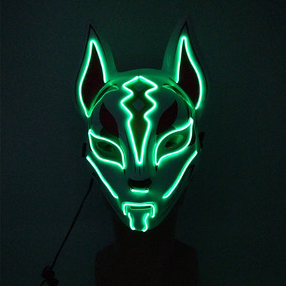 LED Fox Mask Neon Light Up Japanese Kitsune Mask for Halloween Cosplay Party Rave Festival Costume Glowing EL Wire Masque