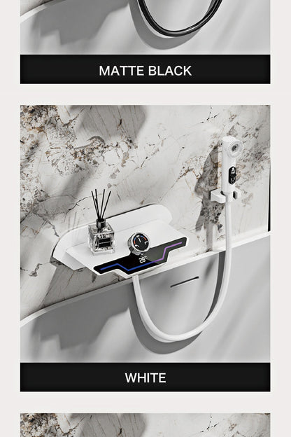 Luxury black brass wall mounted thermostatic bathroom faucet with LED digital display design, embedded hot and cold bathtub Tap