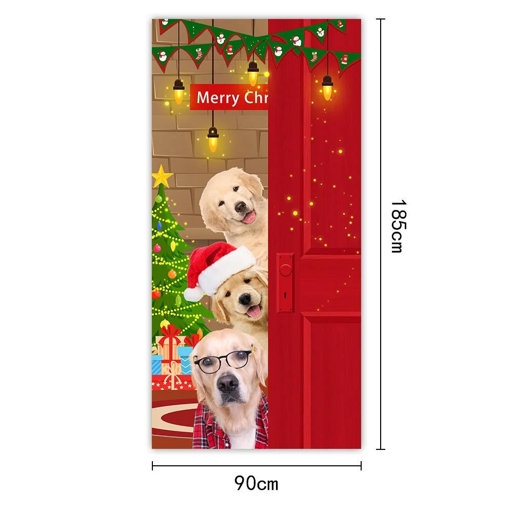 Santa Claus Christmas Tree Door Cover -185x90cm Festive Holiday Decoration Versatile Hanging for Entrance and Room