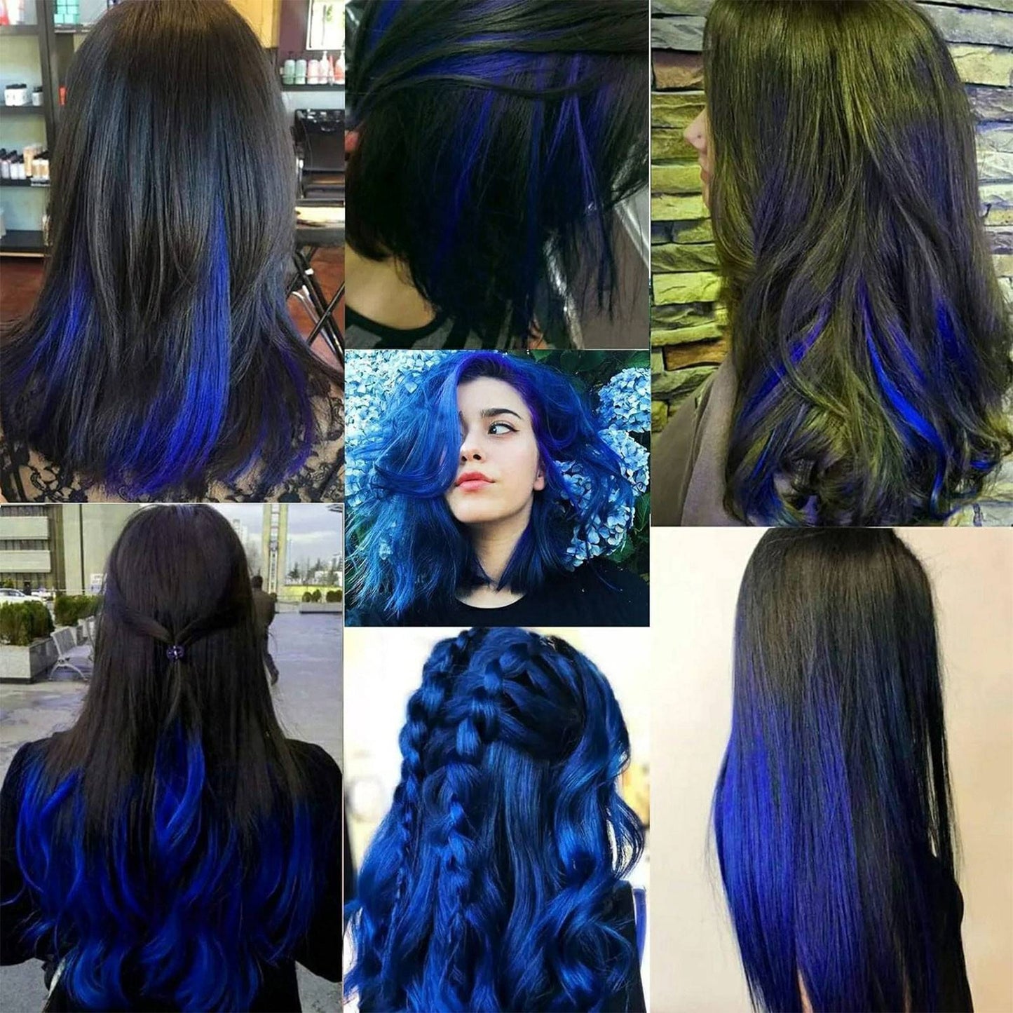 Clip in Hair Extensions Colored Party Highlights 22 inches 6pcs/pack Multi-colors Straight Hair Synthetic Hairpieces Royal Blue