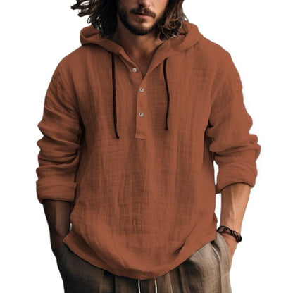 Casual Hood T Shirt Cotton Linen Flax Blouse Tee Tops Long Sleeves Men Holiday Beach Spring Solid Plain Tunic Loose Hoodie Shirt