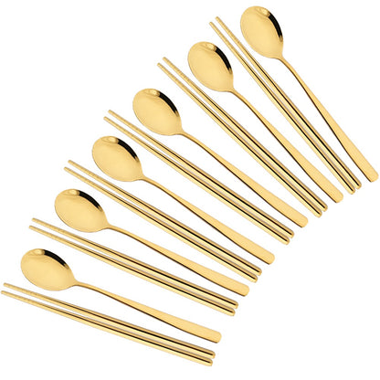 Drmfiy Western 6Set Black Dinnerware 304 Stainless Steel Tableware Long Handle Spoons Chopsticks Metal Korean Silverware Set