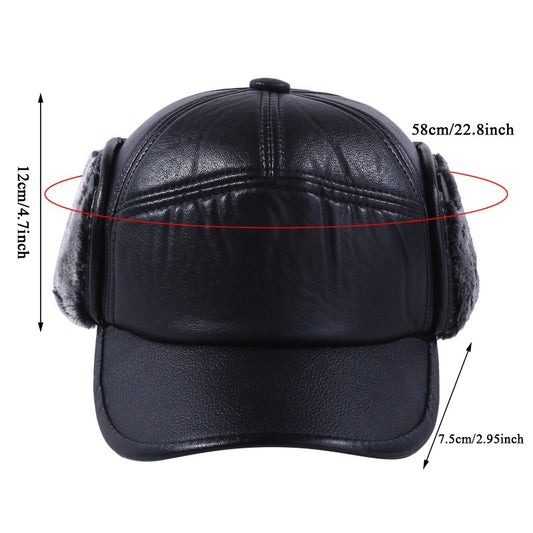 Boné Quente de Inverno Masculino Preto Couro Forrado Boné de Beisebol Chapéus para Homens Mulheres Bonés Aba Reta Papai Protetores de Orelha Grossos