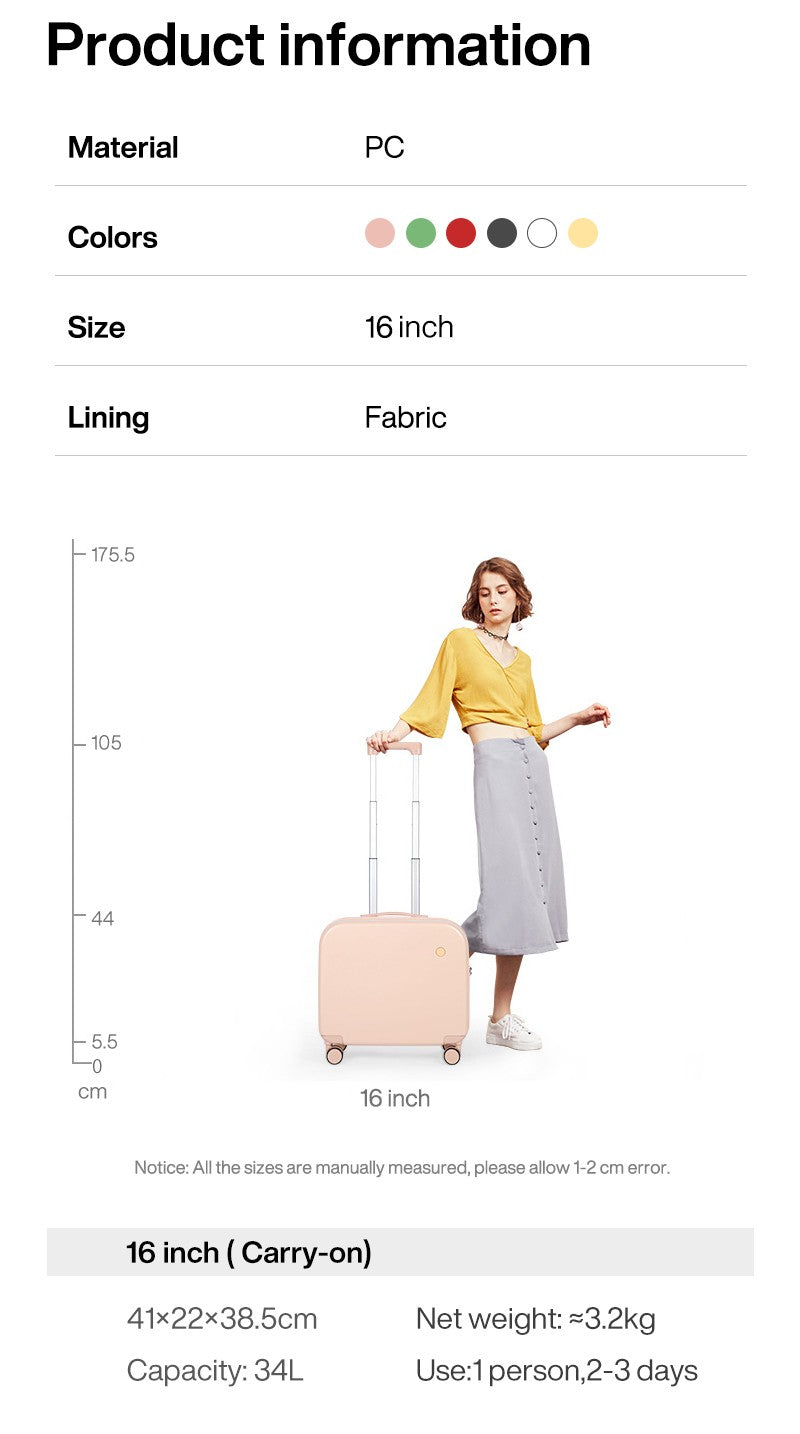 Mixi Carry On Suitcase 16 Inch Men Boarding Cabin Women Luggage Rolling Spinner Wheels Travel Bag 34L 100% PC Lightweight