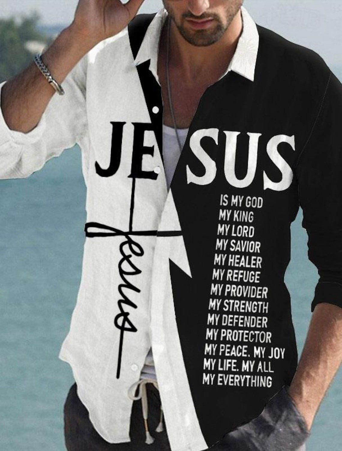 Jesus Business Casual Men's Formal Shirt Button Shirt Long Sleeve Business Daily Autumn Spring Summer 3D Shirt Collar Button