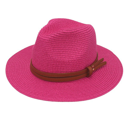 Summer Straw Sun Hat Panama Hats Grass Knitted Gift Hat Breathable Leisure Jazz Hat European American Style Straw Hat Beach Caps