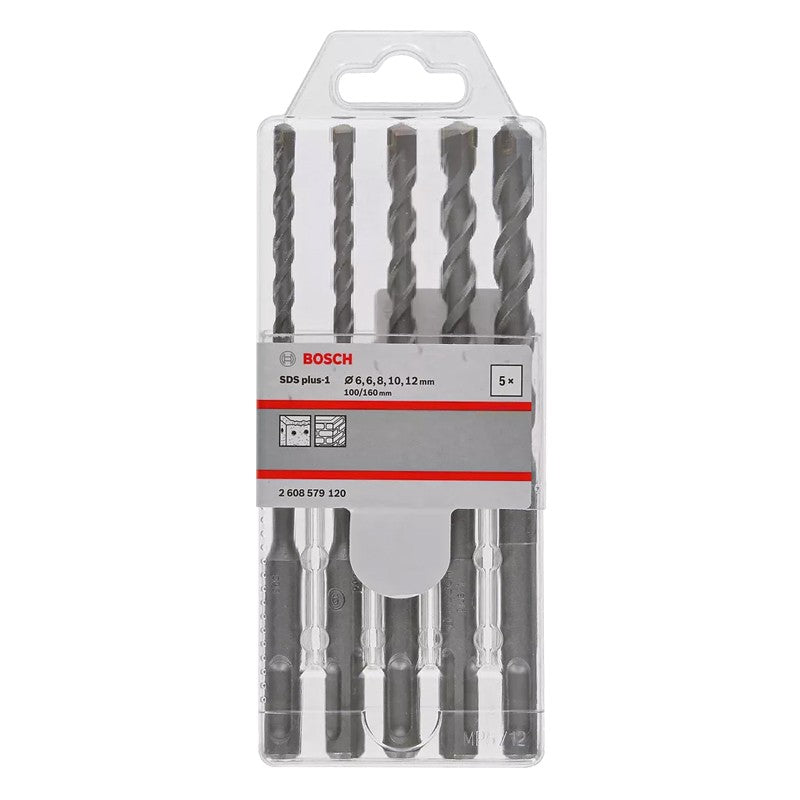 BOSCH 2608579120 SDS Plus-1 Jogo de Brocas para Martelete Rotativo 5 Peças 160MM para Concreto e Alvenaria