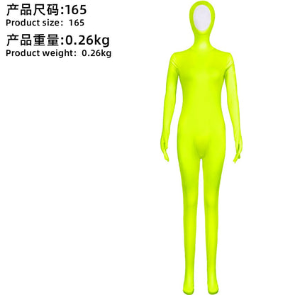Open Split Orange Full Wrap Bodysuit Spandex Stretch Jumpsuit Adult Variety Show Halloween Cos and Body-fit Role Play Apparel
