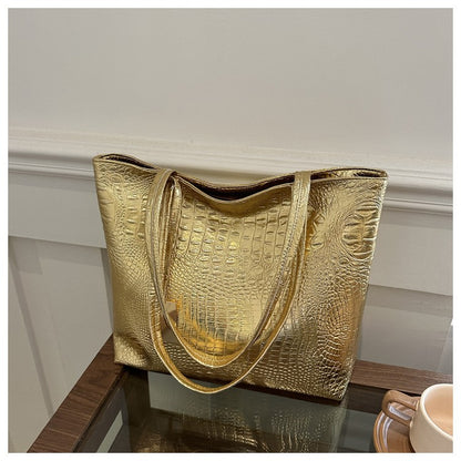 Fashion Casual Women Shoulder Bags Silver Gold Black Crocodile Handbag PU Leather Female Big Tote Bag Ladies Hand Bags Sac