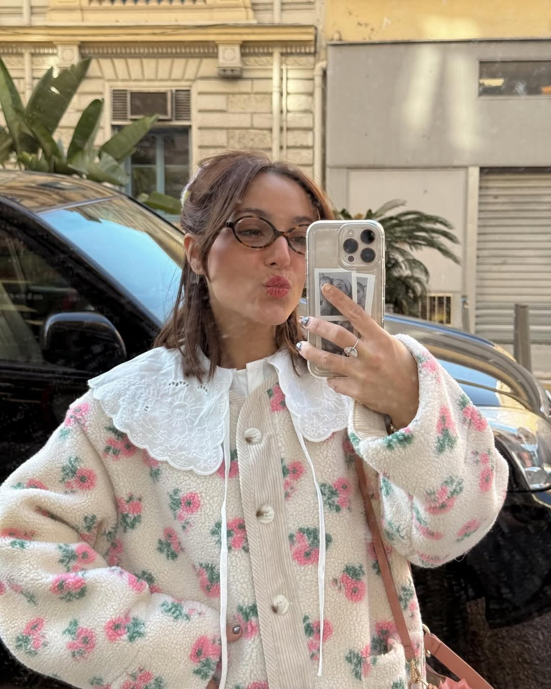 Women Printed Short Fleece Jacket Fashion Casual Round Neck Single Breasted Pocket Loose Jackets Lady Daily Commute Office Coat