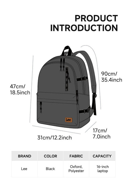 Mochila LEE de grande capacidade para viagem, para notebook de 15,6 polegadas, à prova d'água, de nylon casual, para adolescentes, faculdade, escola, masculino e feminino