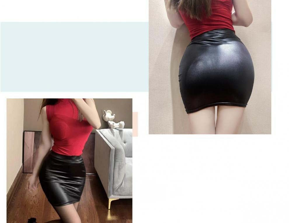 Black Slim Imitation Leather Pencil Mini Skirt High Waist Sexy Fashion Korean Short Skirts Women Wholesale Summer Sweet
