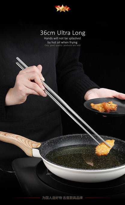 Certificação LFGB Hashis Ultra Longos para Fritura Profunda Aço Inoxidável 304 Isolamento Térmico Hashis para Hot Pot Talheres Antirrolamento