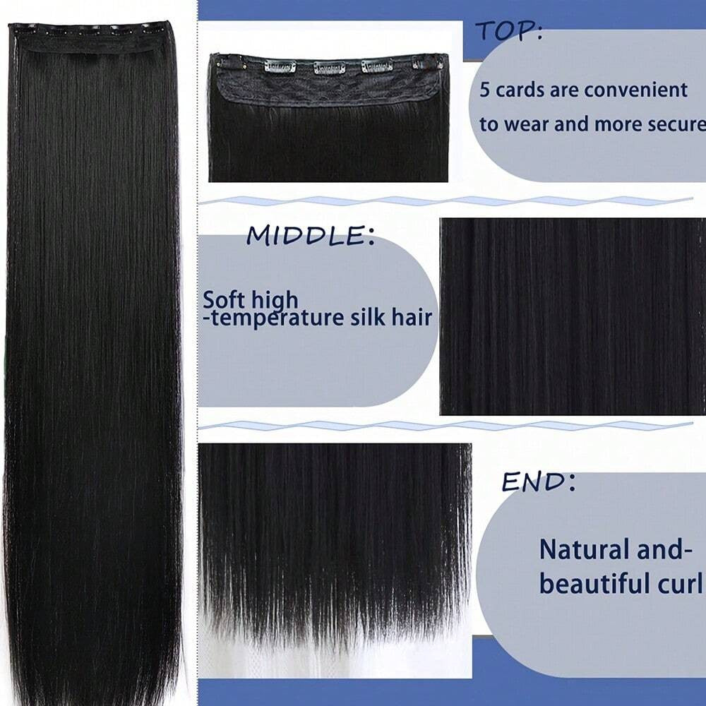 24 polegadas/32 polegadas/40 polegadas Cabelo Sintético Liso Comprido Aplique Tic-Tac Extensão de Cabelo Peça de Cabelo Natural Preta para Mulheres