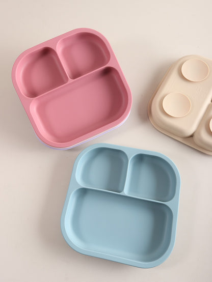 Spill-Proof 3-Section Suction Plate | Custom Name & Fun Cartoon Designs for Toddlers baby silicone square plate