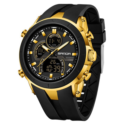 SANDA Mens Watches Countdown Waterproof Alarm Clock Wristwatch Multifunctional Luminous Men Quartz Digital Watch Alarm Clock