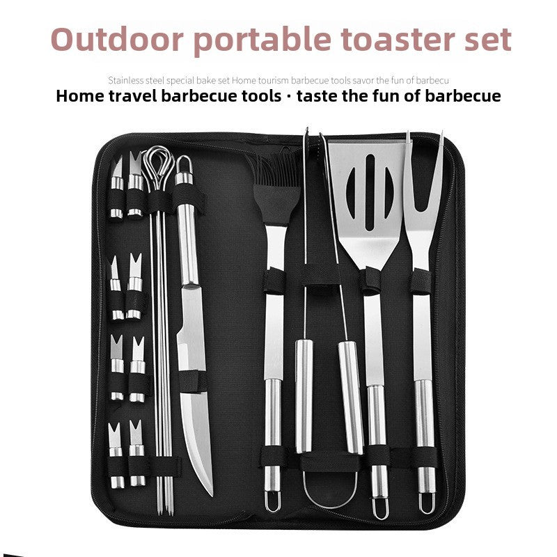 Stainless Steel BBQ Tool Set - Portable Grill Utensils in Oxford Cloth Bag, Complete Outdoor Cooking Kit for Camping &