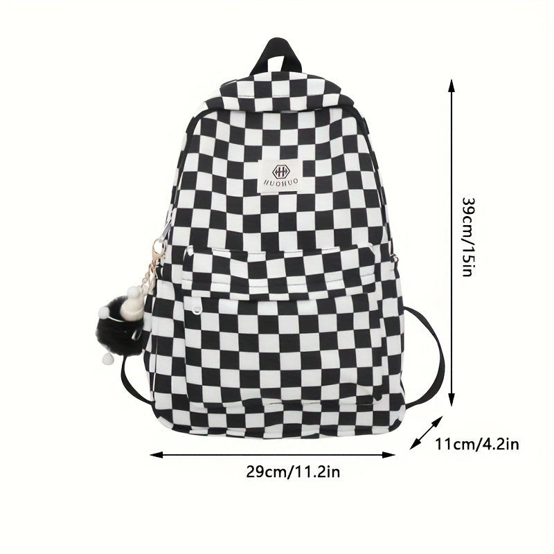 Mochila de lazer coreana com design xadrez de cores contrastantes, mochila diária do mesmo estilo, mochila casual simples para ensino médio e fundamental