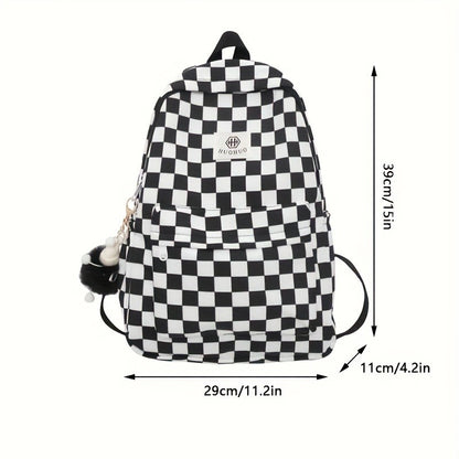 Mochila de lazer coreana com design xadrez de cores contrastantes, mochila diária do mesmo estilo, mochila casual simples para ensino médio e fundamental