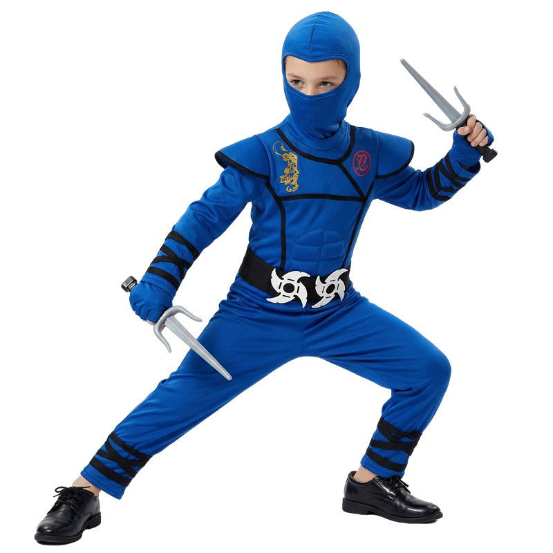 Ninja Costume Set Blue Masked Ninja Halloween Party Dress Up Outfit for Children Boys Girls with Toy Gift Holiday Party Costume