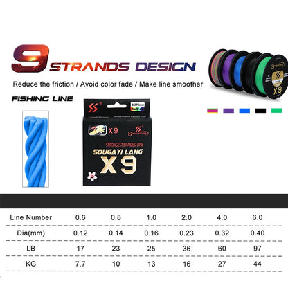 Sougayilang Linha PE de 9 Fios de Alta Qualidade X9 Linha de Afundamento 150M Baixa Memória Linhas de Pesca Trançadas 17-97LB Super Linha de Pesca Japonesa
