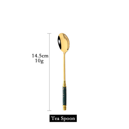 New Green Gold Ceramic Handle Dinnerware Cutlery Set Stainless Steel Tableware Western Knife Fork Spoon Flatware Silverware Set