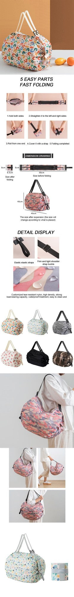 New Foldable Shopping Bag  Reusable Folding Bag Cloth Bags for Shopping Folding Shopper ZDGWD01