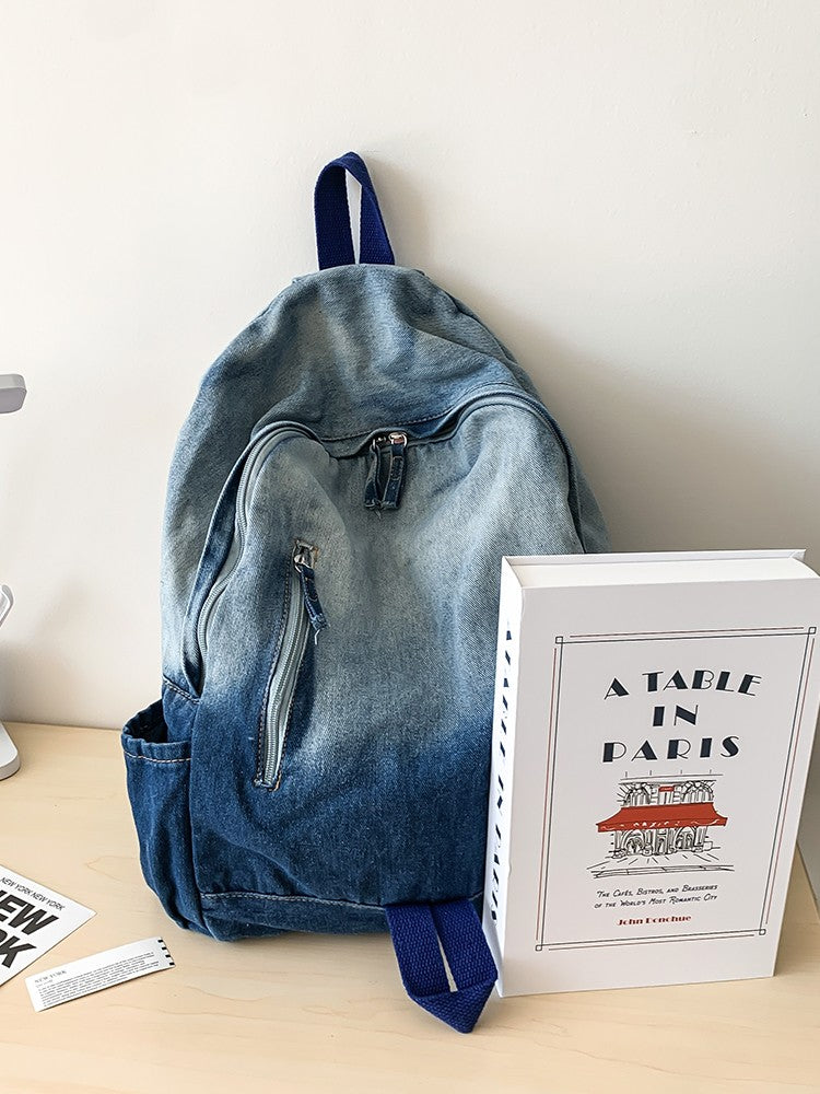 Men's and Women's Backpacks, Student Schoolbags, Large-Capacity Washed Denim Bags