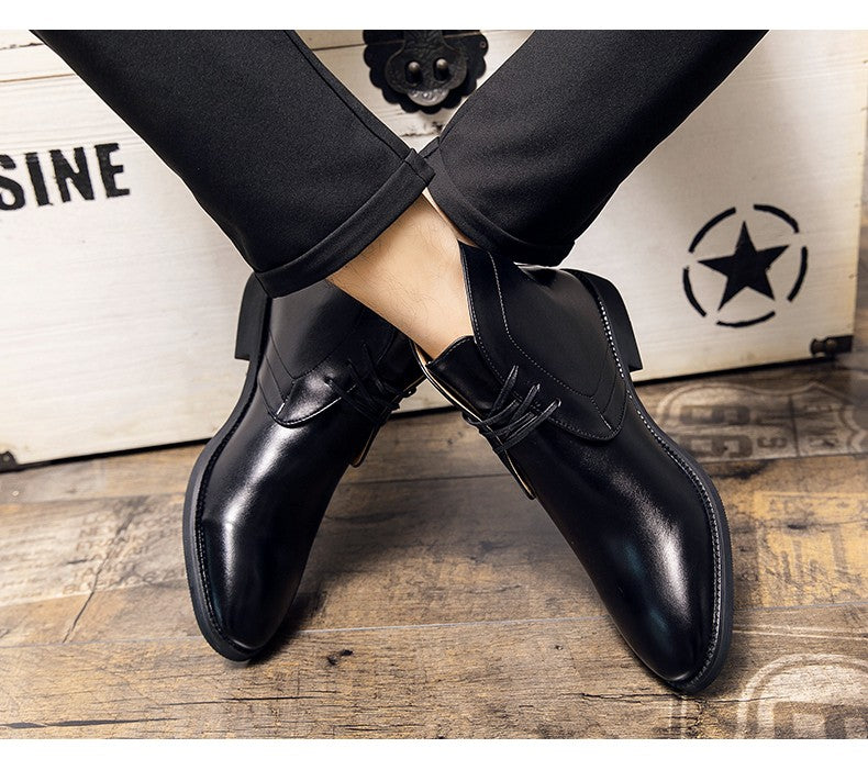New Men Business Ankle Boots PU High Cut Short Tube Lace Up Business Brand Chelsea Boots European Style Size 38-48 Men Boots