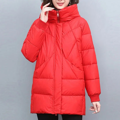 2023 Hooded Cotton Coat Women's Mid-Length Winter Jackets Elegant Mother's Parkas Padded Jacket Thick Down Padded Jacket Vintage