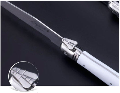 Conjunto de Facas de Churrasco Laguiole em Aço Inoxidável 6/7 Peças, Facas de Churrasco com Suporte de Madeira, Faca de Jantar de Aço, Conjunto de Talheres Coloridos de Natal