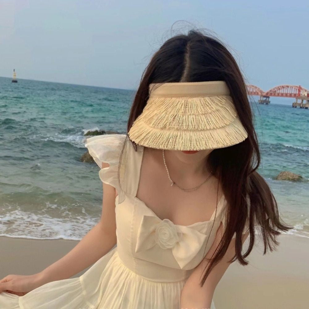 Fashion Designer Tassel Straw Hats Empty Top Summer Empty Top Sun Hat Beach UV Protection Sunshade Cap for Women