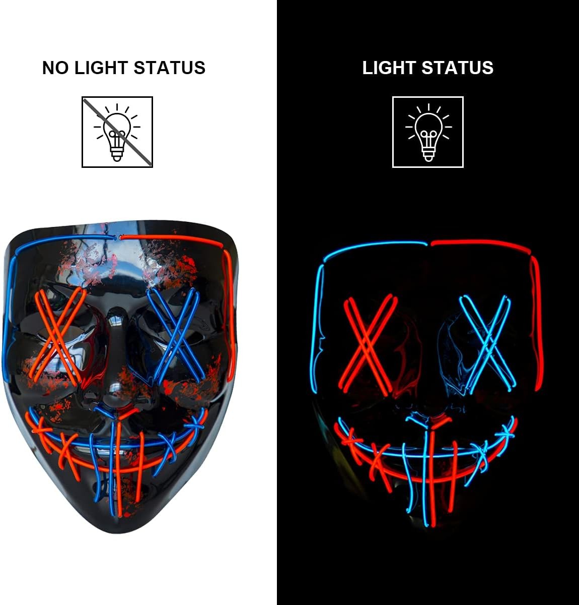 Scary Wireless Glowing LED Mask Halloween Party Supplies Neon Purge Mask Cosplay Luminous Face Masks Carnival Festival Props