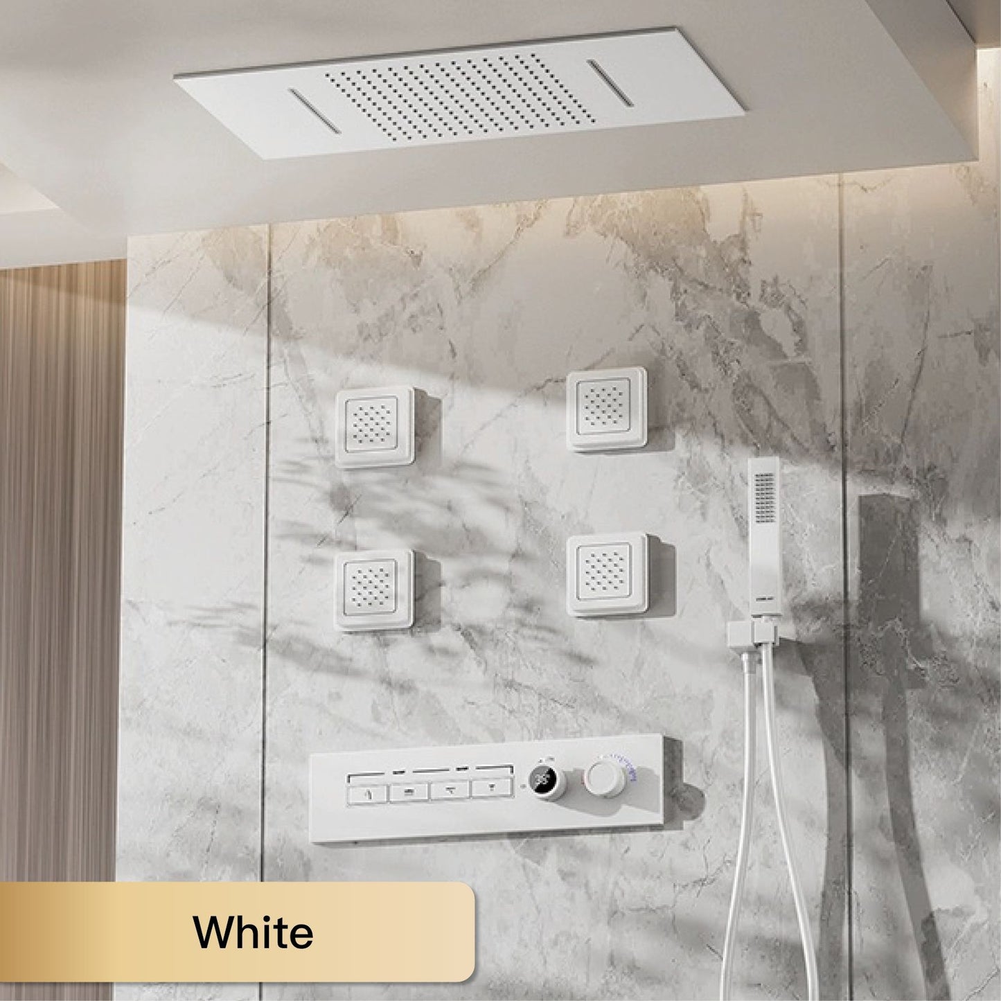 Luxury gun gray brass shower system with ceiling design Hidden LED digital display Dual control of Hot & Cold  bathroom Faucet