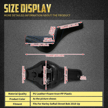 Assento Dianteiro Traseiro de Couro Preto Para Piloto e Passageiro de Moto Harley Softail Street Bob FXBB 2018-2024 2025