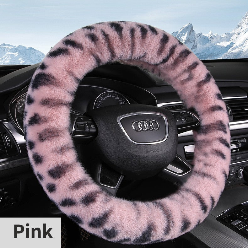 Capa de Volante de Inverno Leopard Quente Fofa para Mulheres. Capa de Volante Universal de Pelúcia para Carro, SUV Universal 15 polegadas