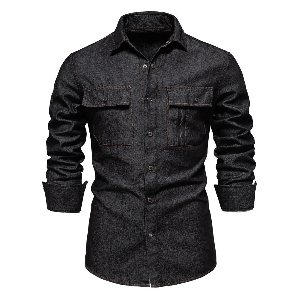 New Autumn 100% Cotton Mens Denim Shirts Solid Color Long Sleeve Cowboy Shirt Coat Fashion Casual Jean Shirt for Men