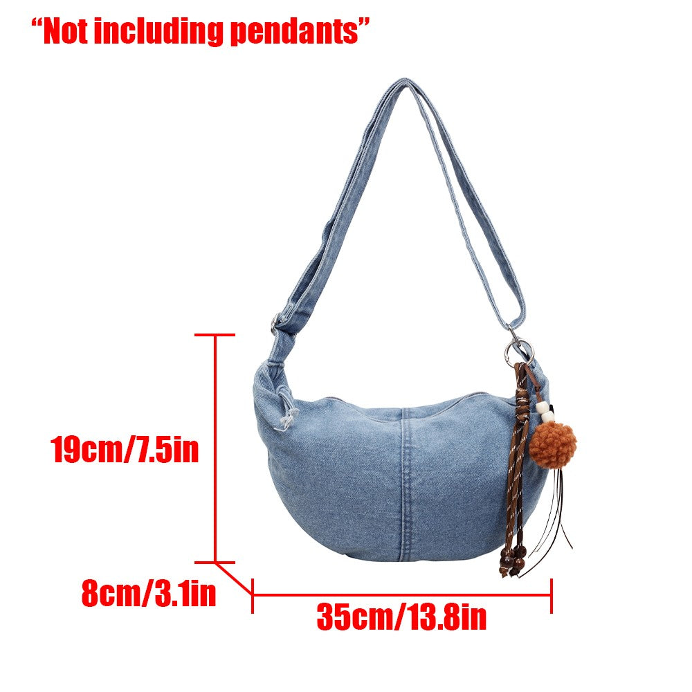 Autumn and Winter Trendy and Cool Fashion Denim Dumpling Bag New Zipper Versatile Single Shoulder Crossbody Bag