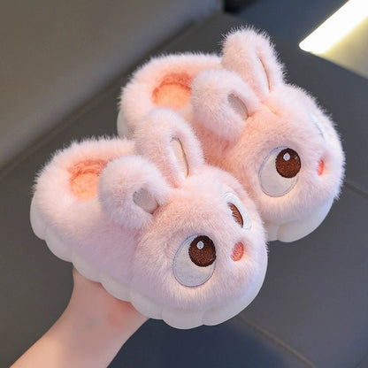 Boys & Girls Autumn Winter Cotton Slippers Kids Slip-On Warm Shoes Cute Rabbit Non-slip Soft Comfortable Plush Home Indoor Shoes