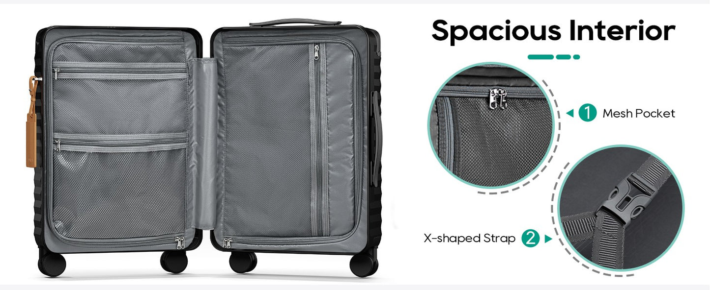 Mala de Viagem Joyway com Abertura Frontal de 20 polegadas, 1 peça, Porta-copos, Trava TSA, Rodas Giratórias Silenciosas, Leve e Durável