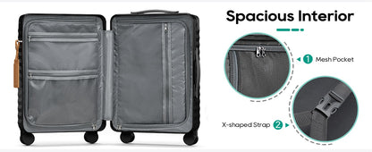 Mala de Viagem Joyway com Abertura Frontal de 20 polegadas, 1 peça, Porta-copos, Trava TSA, Rodas Giratórias Silenciosas, Leve e Durável
