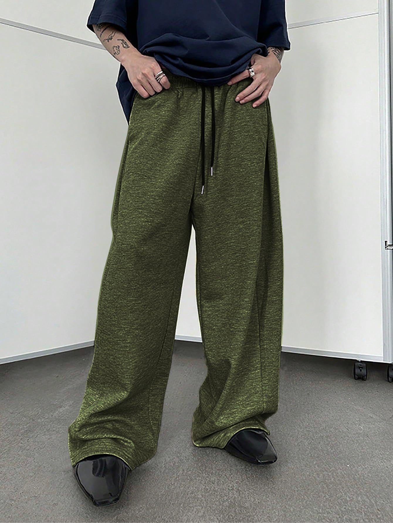 25 European and American men's waist trousers waist drawstring straight wide-leg loose trousers sports trousers pocket men pants