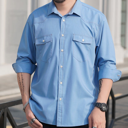 Men Shirt Denim Oversize 6XL 7XL 8XL 10XL Plus Size Fashion Casual Cowboy Blue Pockets Loose Long Sleeve Cotton High Quality
