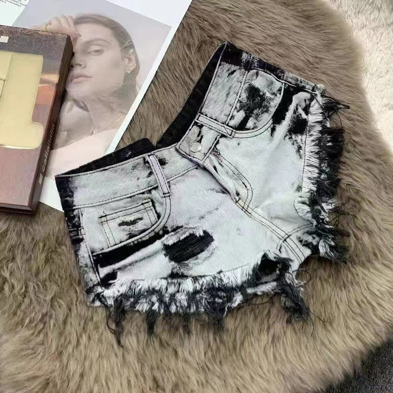 Slimming Skinny Denim Hot Pants - Vintage Wash Ultra Low-Rise Distressed Y2K Sexy Shorts for Baddie Street Style