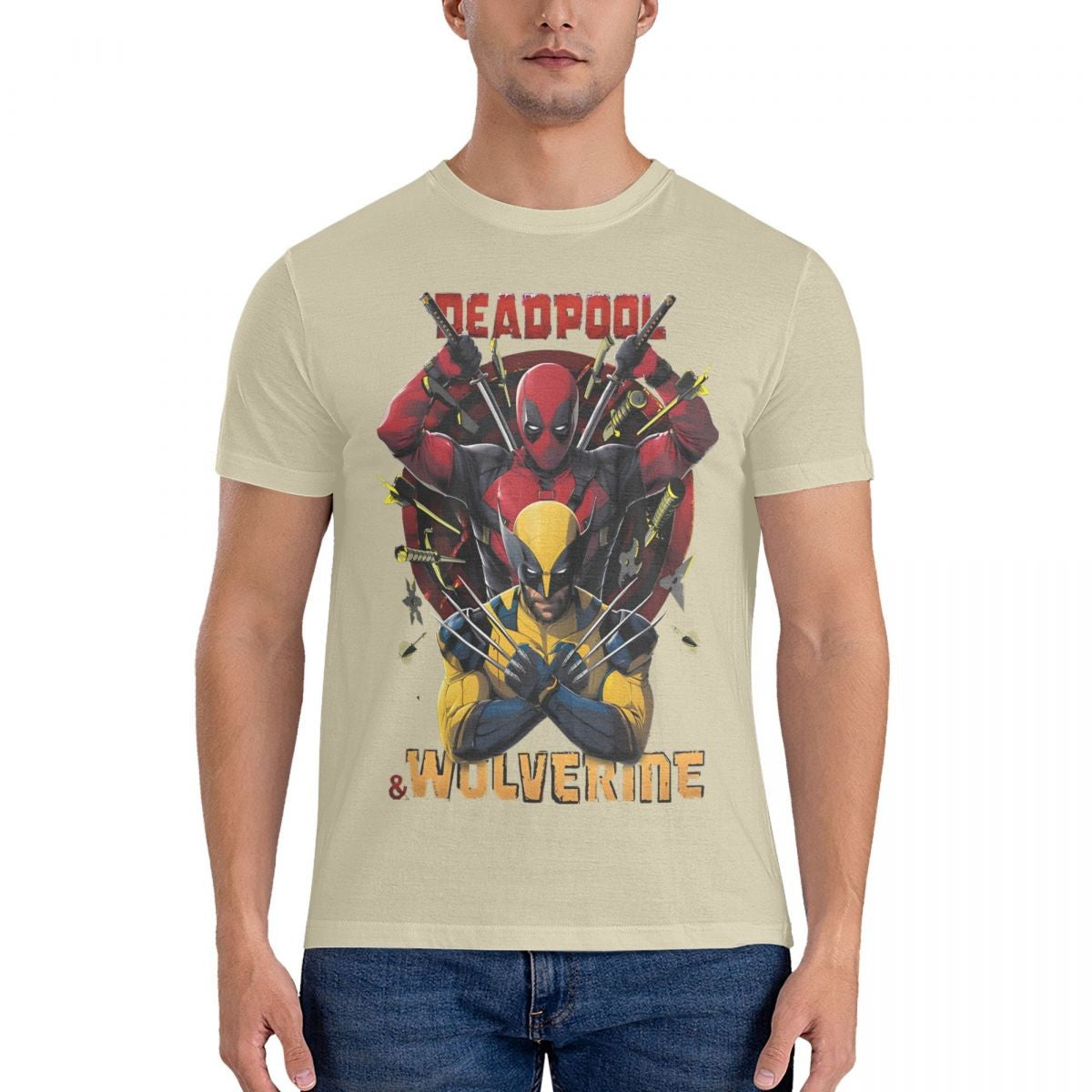 Men T-Shirts D & W Funny 100% Cotton Tee Shirt Short Sleeve Deadpool And Wolverine T Shirt Round Collar Clothes Printed