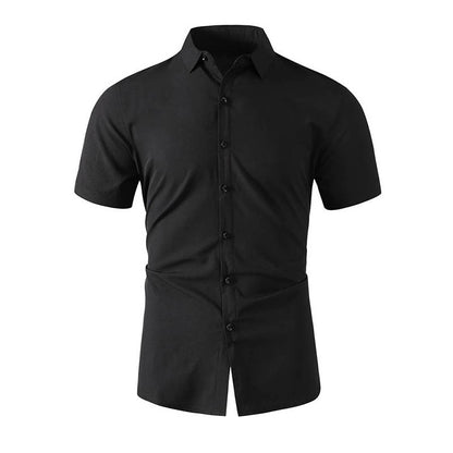 New Men's Business Casual Solid Color Short Sleeved Shirt for Summer Fashion No Ironing Comfortable and Versatile Top